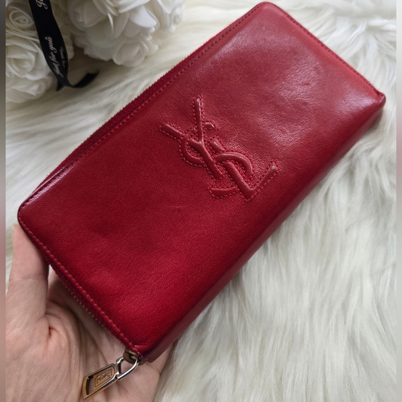 YSL Red Leather Zip-Around Signature Logo Wallet - Picture 17 of 17
